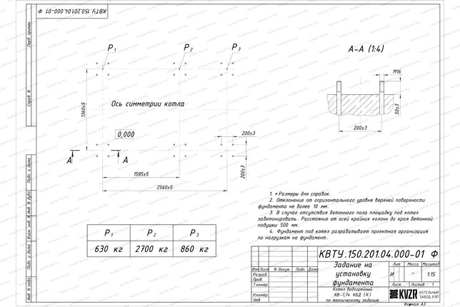Котел на угле дровах 1.74 МВт с колосниками фундамент